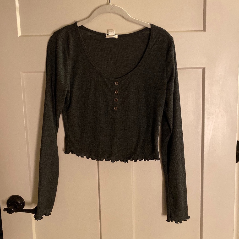 Grey Ribbed Crop Top